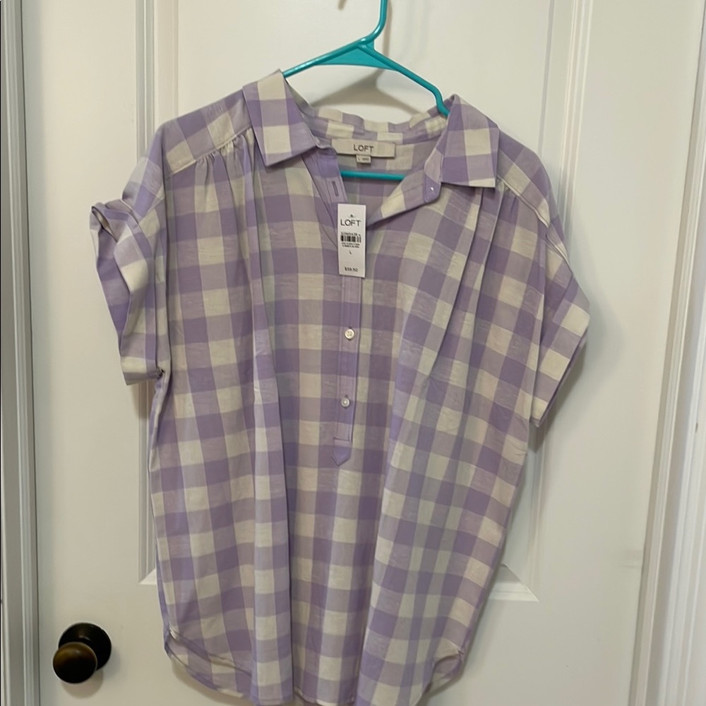 LOFT Purple Plaid Button-Up Blouse